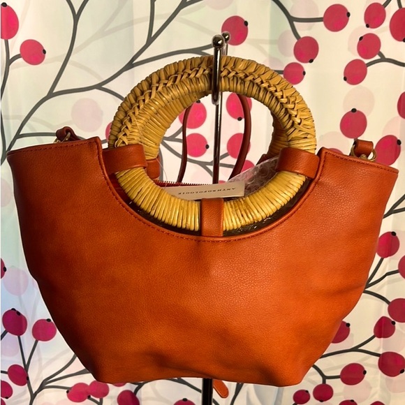 Anthropologie Handbags - Anthropologie Crushed Orange Leather Handbag with Woven Handle